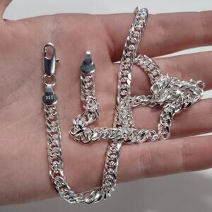 925 Sterling Silver Necklace Thick Double Chain Link Valentine's Birthday Gift